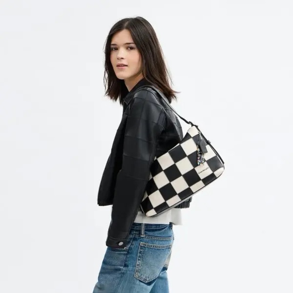 NIB COACH Alter/Ego Slouchy Shoulder Bag Black/Chalk Checkerboard